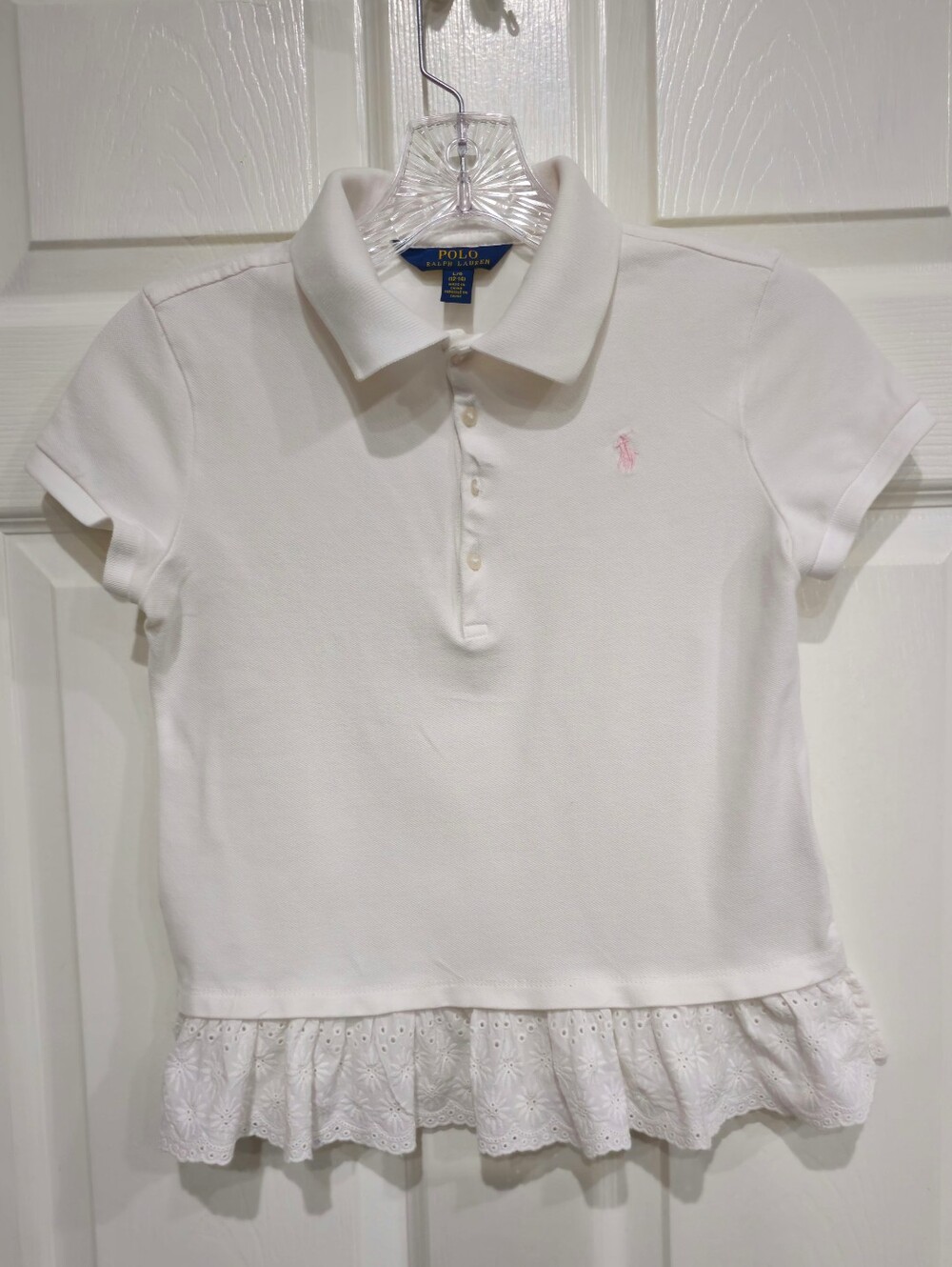 Polo by Ralph Lauren White Polo with Pink Pony & Eyelet Ruffle